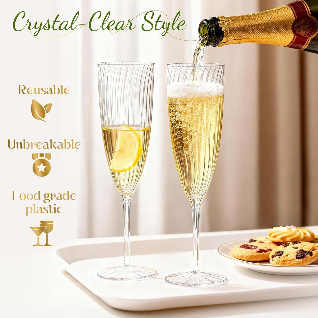 48 PCS Plastic Champagne Flutes Disposable  6 Oz Clear Plastic Champagne Glasses Reusable Wine Cocktail Cups for Weddings Parties Drinking Toasting Home Daily Life (Clear)