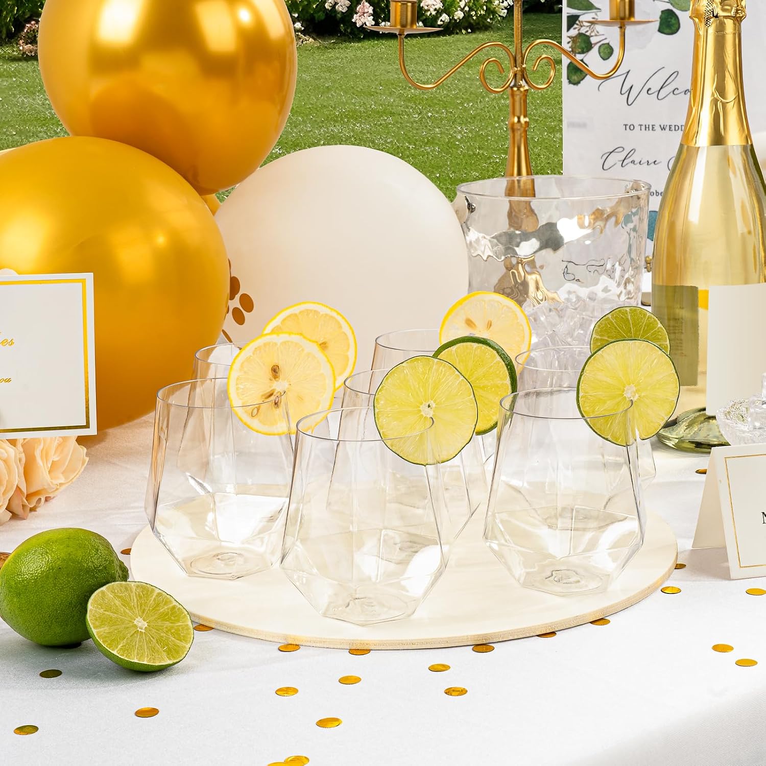 Goodluck 40 PCS Diamond Stemless Plastic Wine Whiskey Glasses  12 Oz Disposable Cocktail Glasses  Suitable for Weddings  Birthday Parties  Family Gatherings  Bars  etc (Clear)