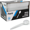PAMI 400-Pack Medium-Weight Disposable Bulk Plastic Teaspoons for Parties  Weddings  Catering  Takeout & More (Soup Spoons White)