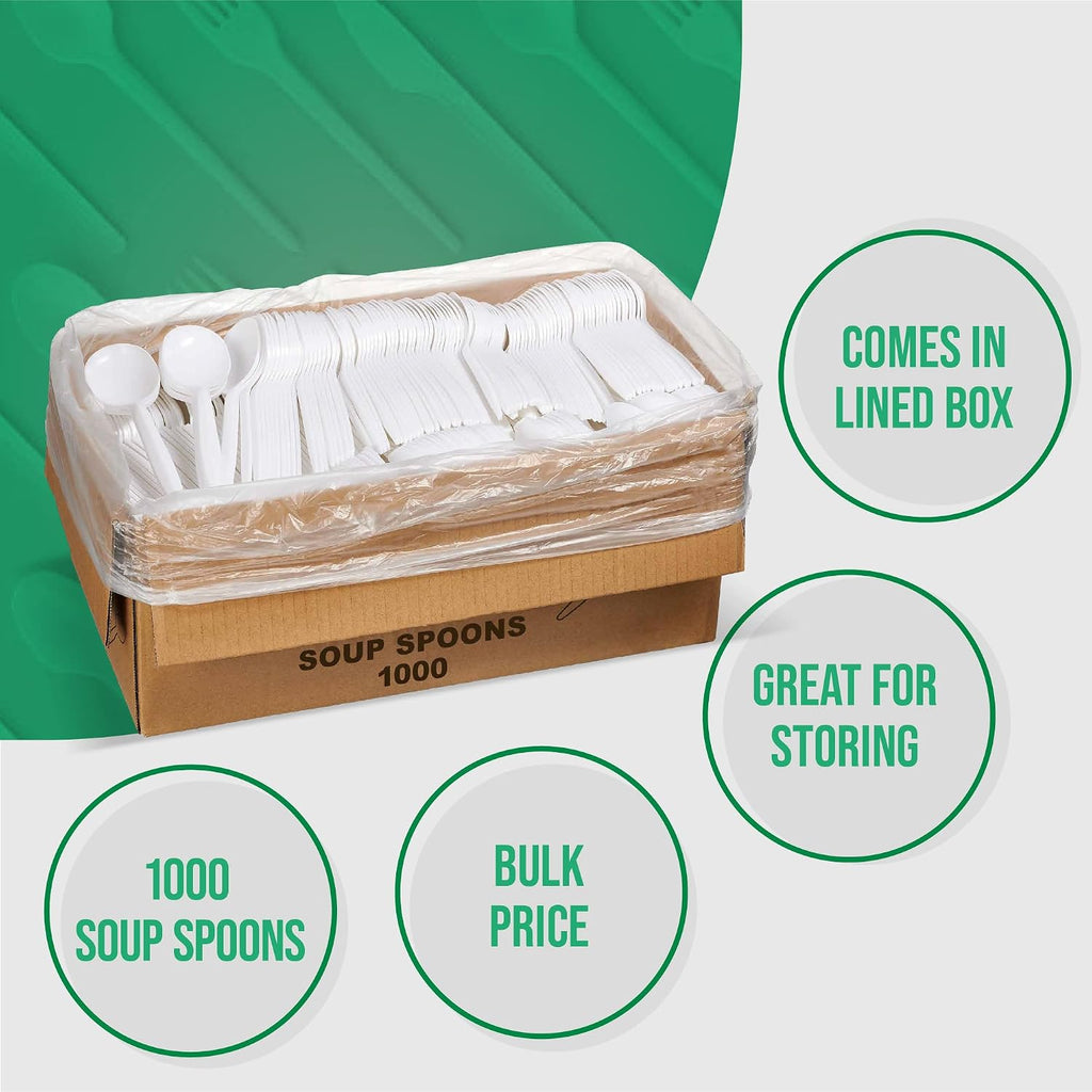 1 000 Plastic Disposable Soup Spoons Bulk White Medium Weight Disposable Silverware Plastic Cutlery Spoons