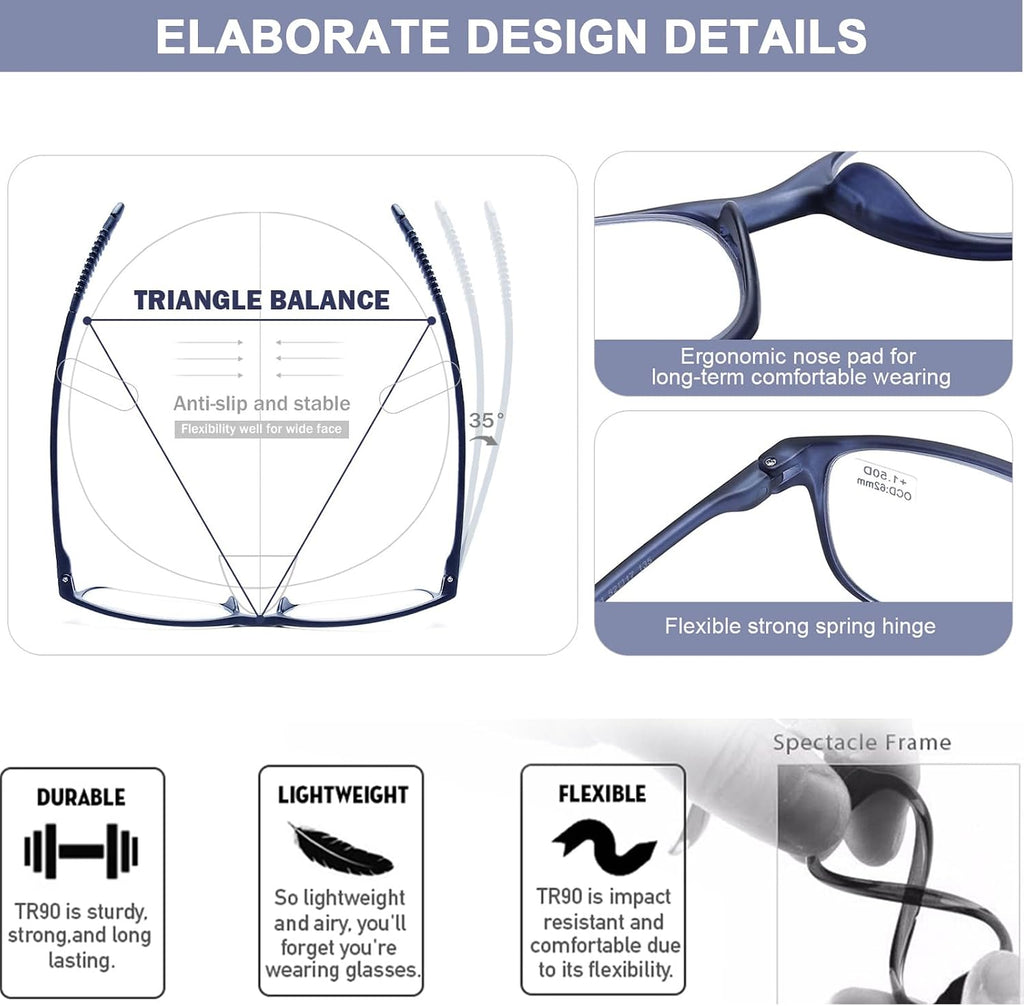AQWANO 4 Pack Flexible Computer Reading Glasses Men Women Blue Light Blocking  Lightweight TR90 Frame Readers Glasses Anti Glare 2.0