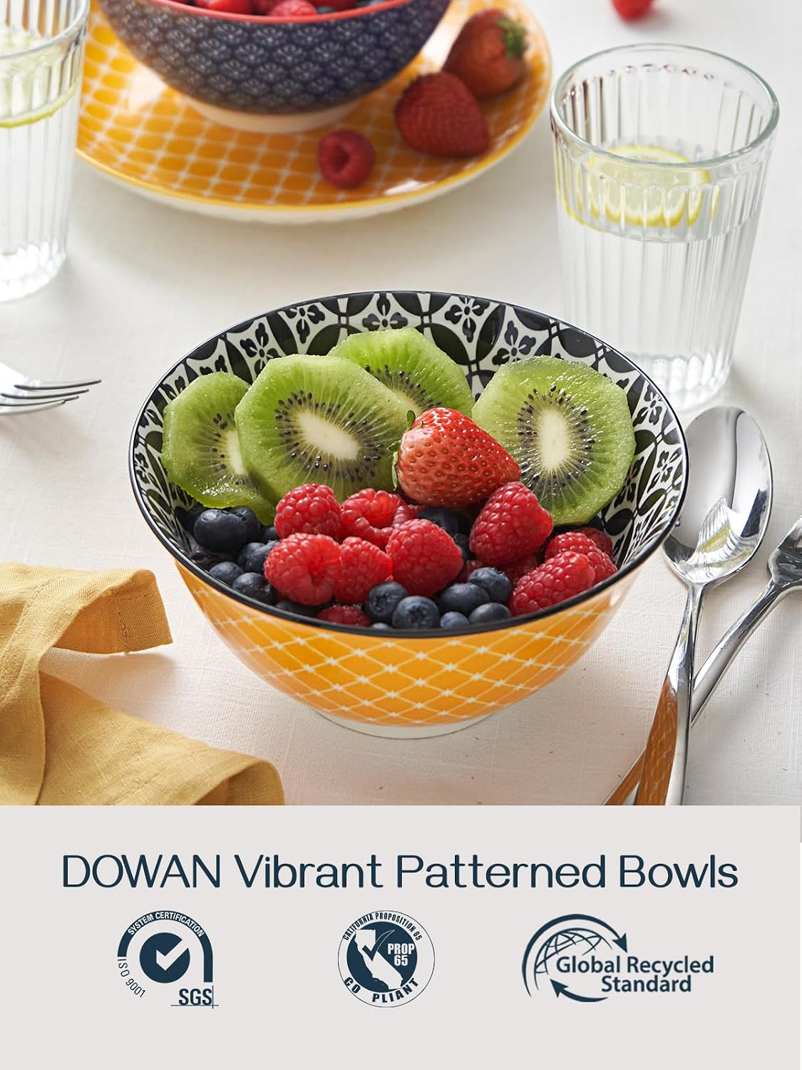 DOWAN Mosaian 33 OZ Large Bowl Set of 6 - Ceramic Deep Bowls for Ramen  Pasta  Salad - Vibrant Patterned Porcelain Bowls for Kitchen Decor & Housewarming Gift - Dishwasher & Microwave Safe