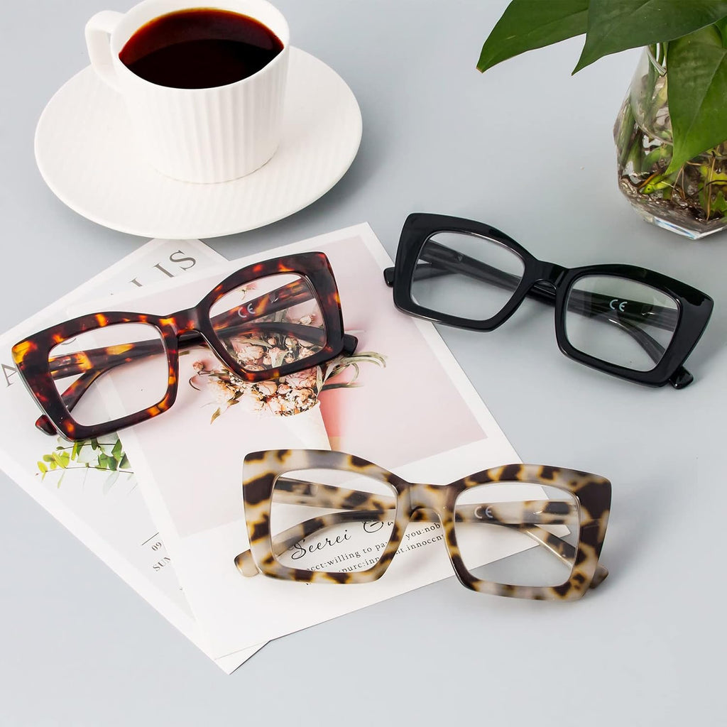 REAVEE Oversized Square Reading Glasses Oprah Style for Women  Blue Light Blocking Large Frame Computer Readers Spring Hinge