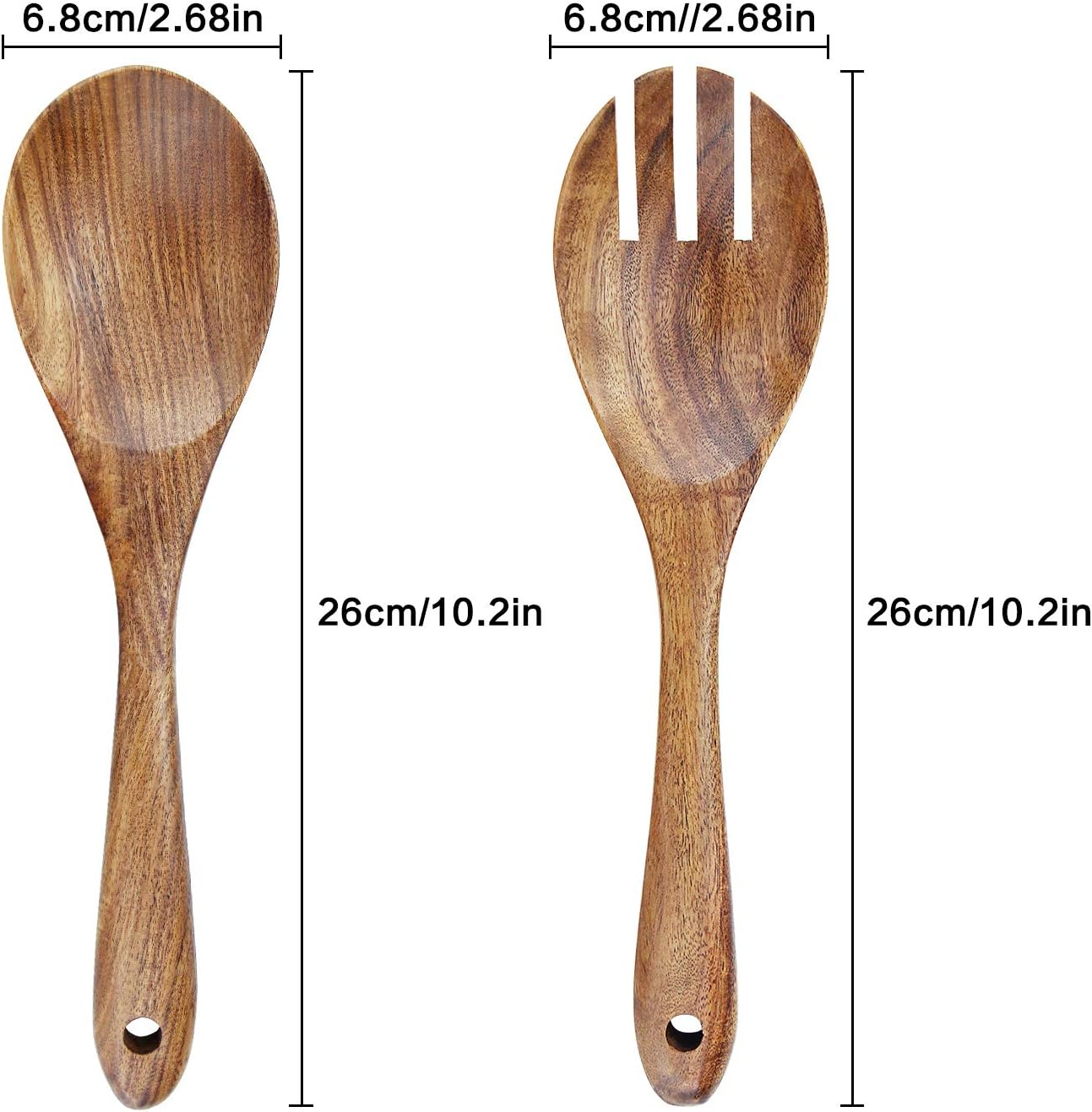 AOOSY Acacia Wood Salad Tongs 10.2 Inch Serving Utensils Set Salad Fork and Salad Spoon for Serving Long Handle Salad Server Set Kitchen Cooking Utensil
