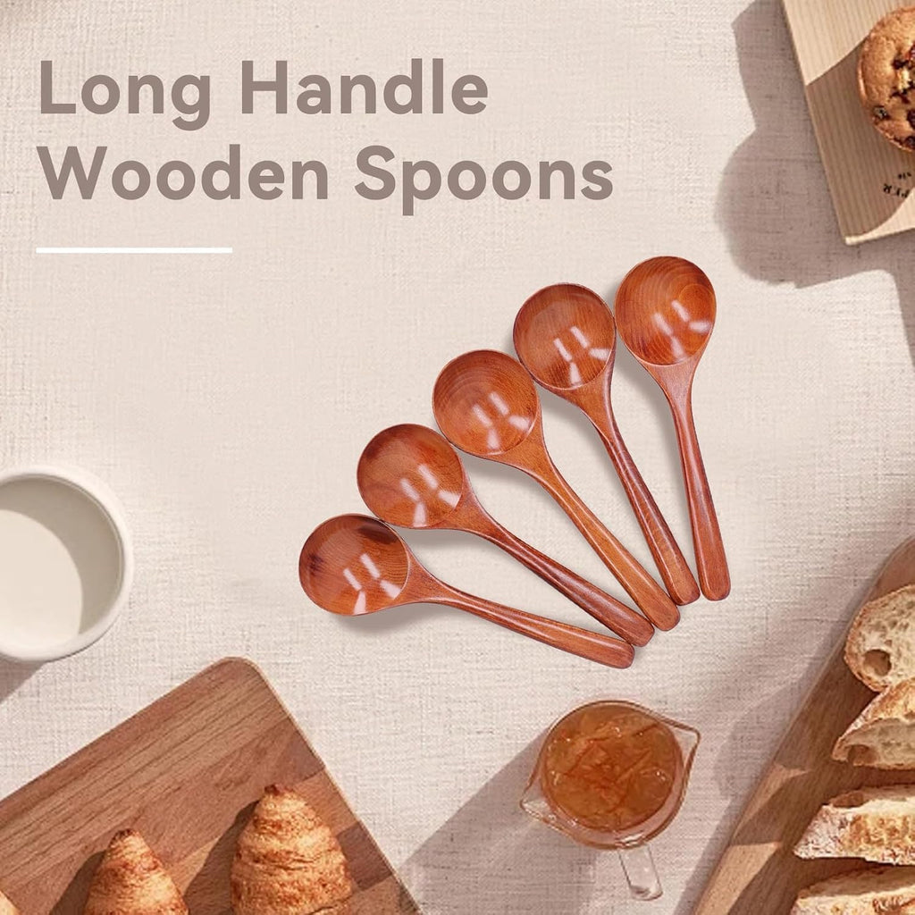 5Pcs Wood Soup Spoons - Asian Style Ramen Noodle Soup Spoons (Brown)
