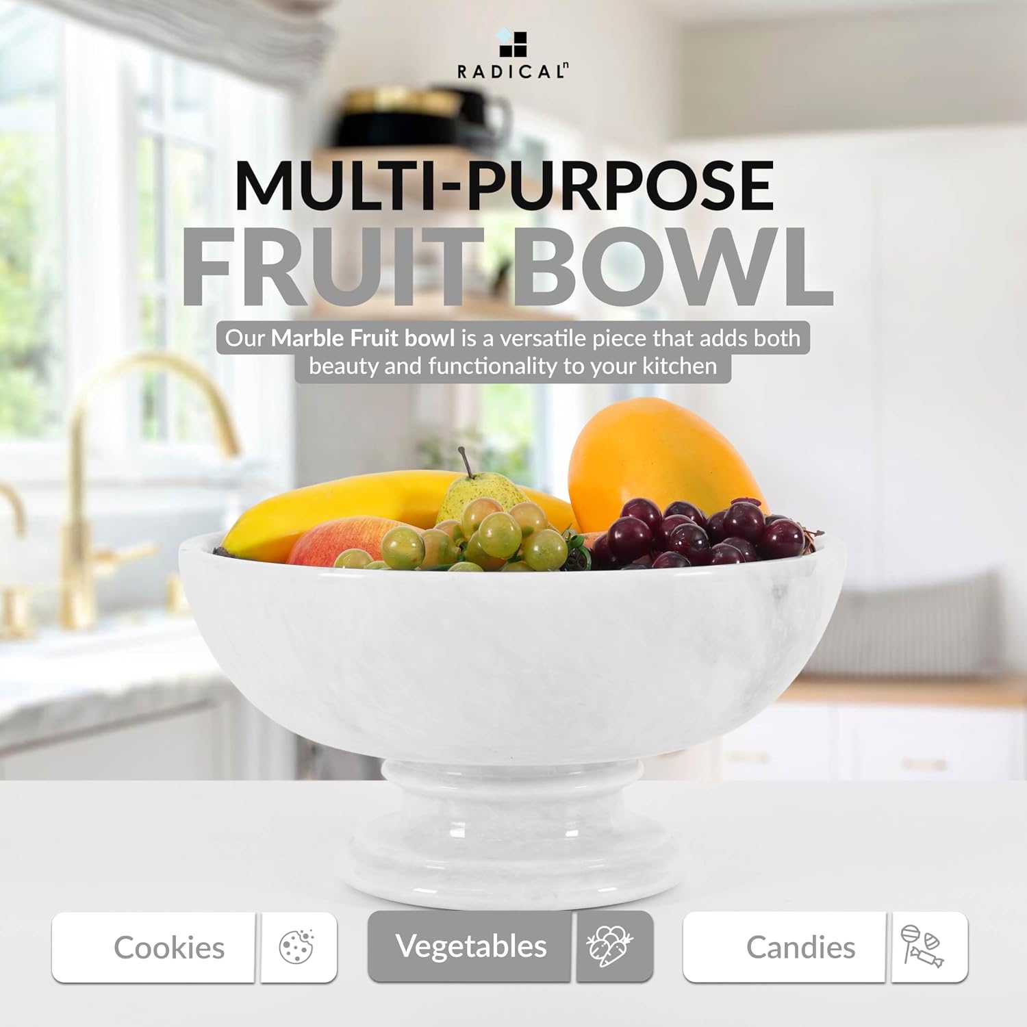 Radicaln Marble Fruit Bowl For Kitchen Counter White 10" Inch Handmade Fruit Dish  Decorative Bowls For Entryway Table  Modern Candy Bowl For Kitchen Storage