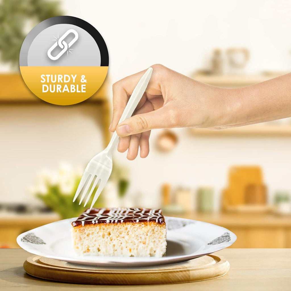 PAMI Medium Weight Disposable Plastic Forks 1000 Count White