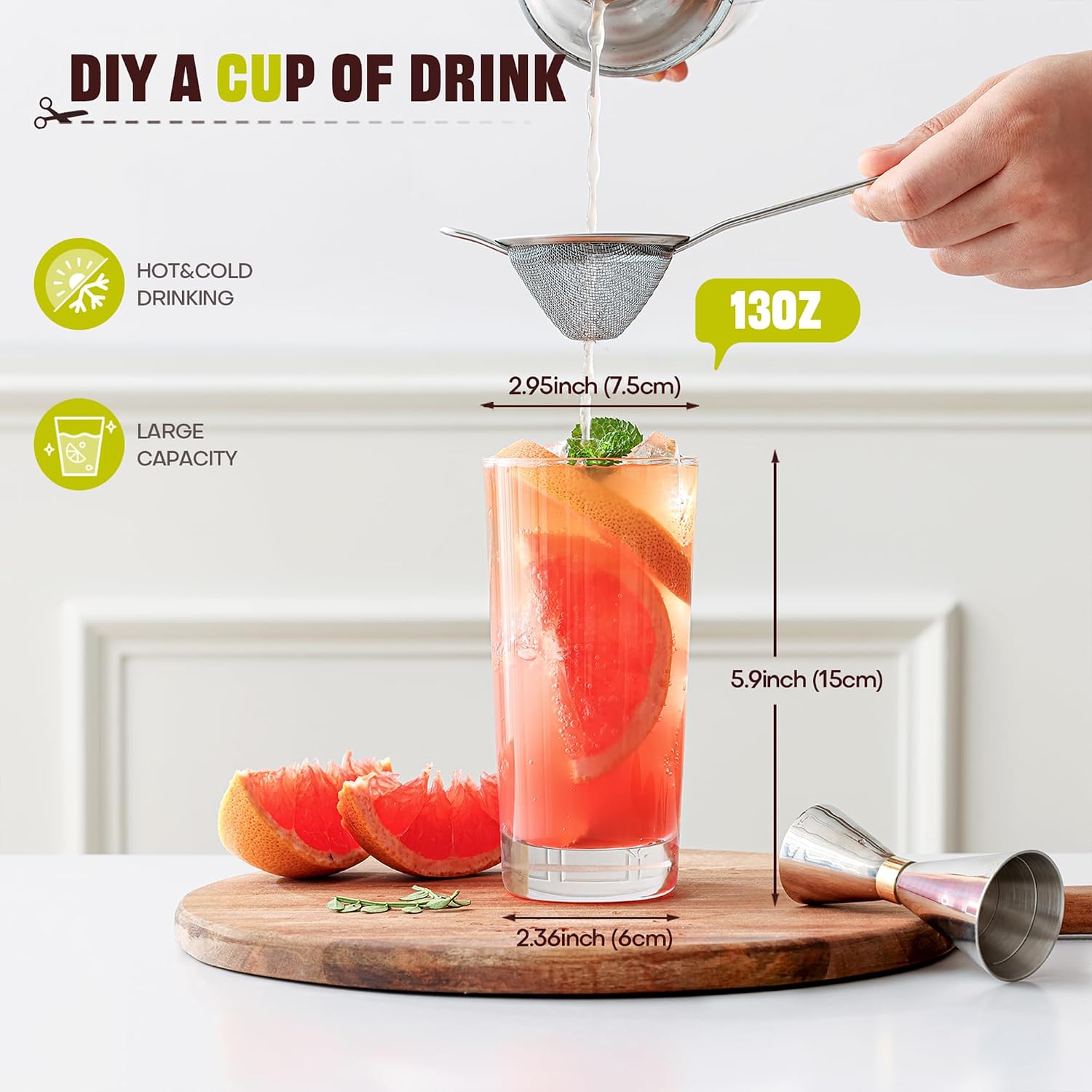 Highball Glasses Set of 6  13oz Tall Drinking Glasses  Water Glass for Kitchen  Tom Collins Glasses  Mojito Glass Cups  Cocktail Glasses for Bar Glassware