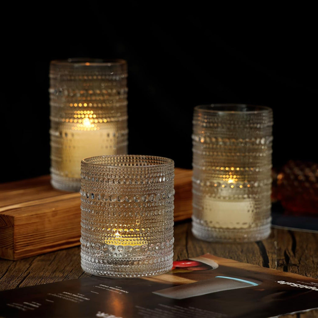 Moretoes Hobnail Drinking Glasses Set of 12  12 Oz Highball Glasses & 10 Oz Cocktail Glasses  Clear Embossed Boho Glass Cups Kitchen Bar Tumbler Glassware Set for Whiskey  Beer  Juice  Milk