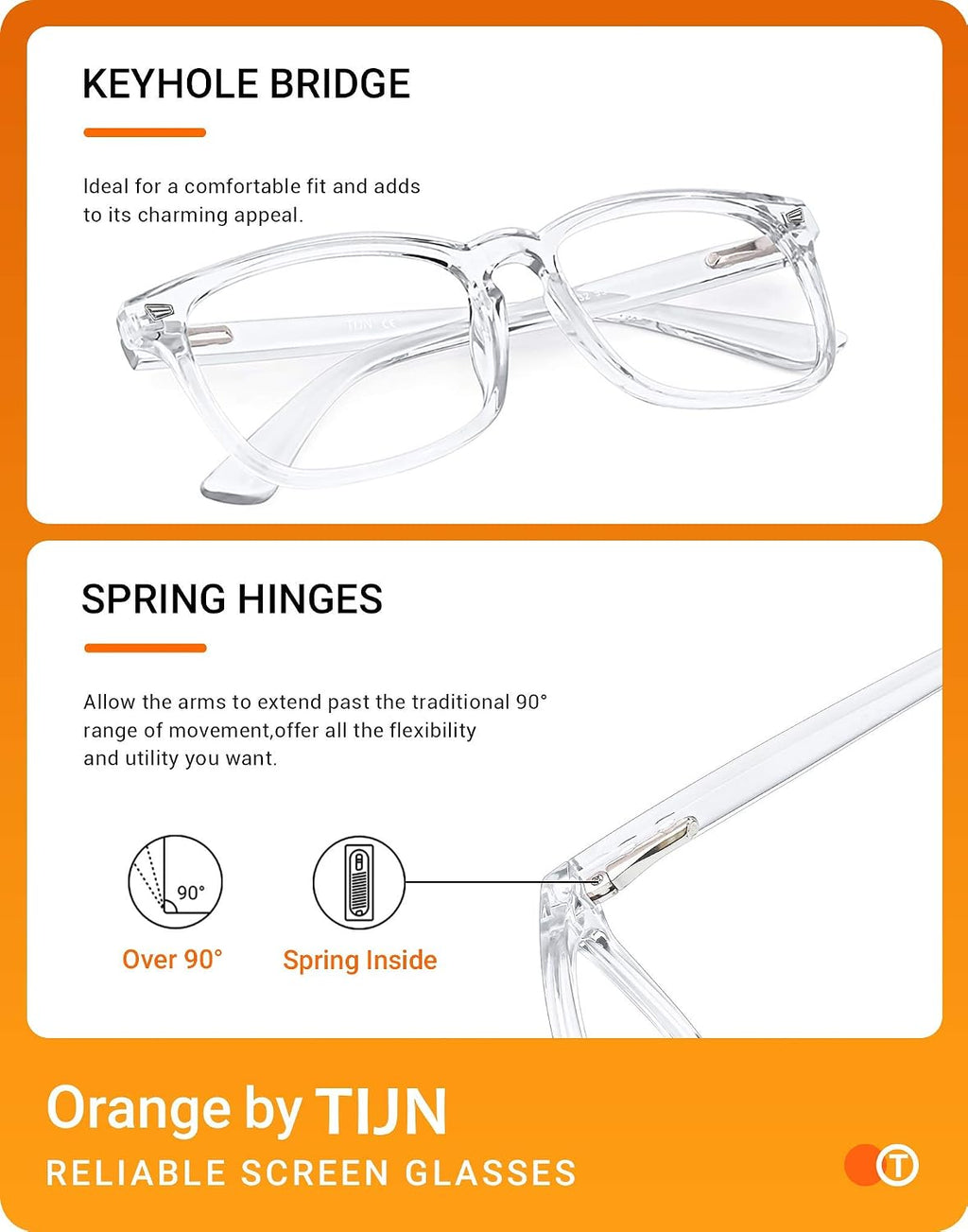 TIJN Blue Light Blocking Glasses for Women Men Clear Frame Square Nerd Eyeglasses Anti Blue Ray Computer Screen Glasses