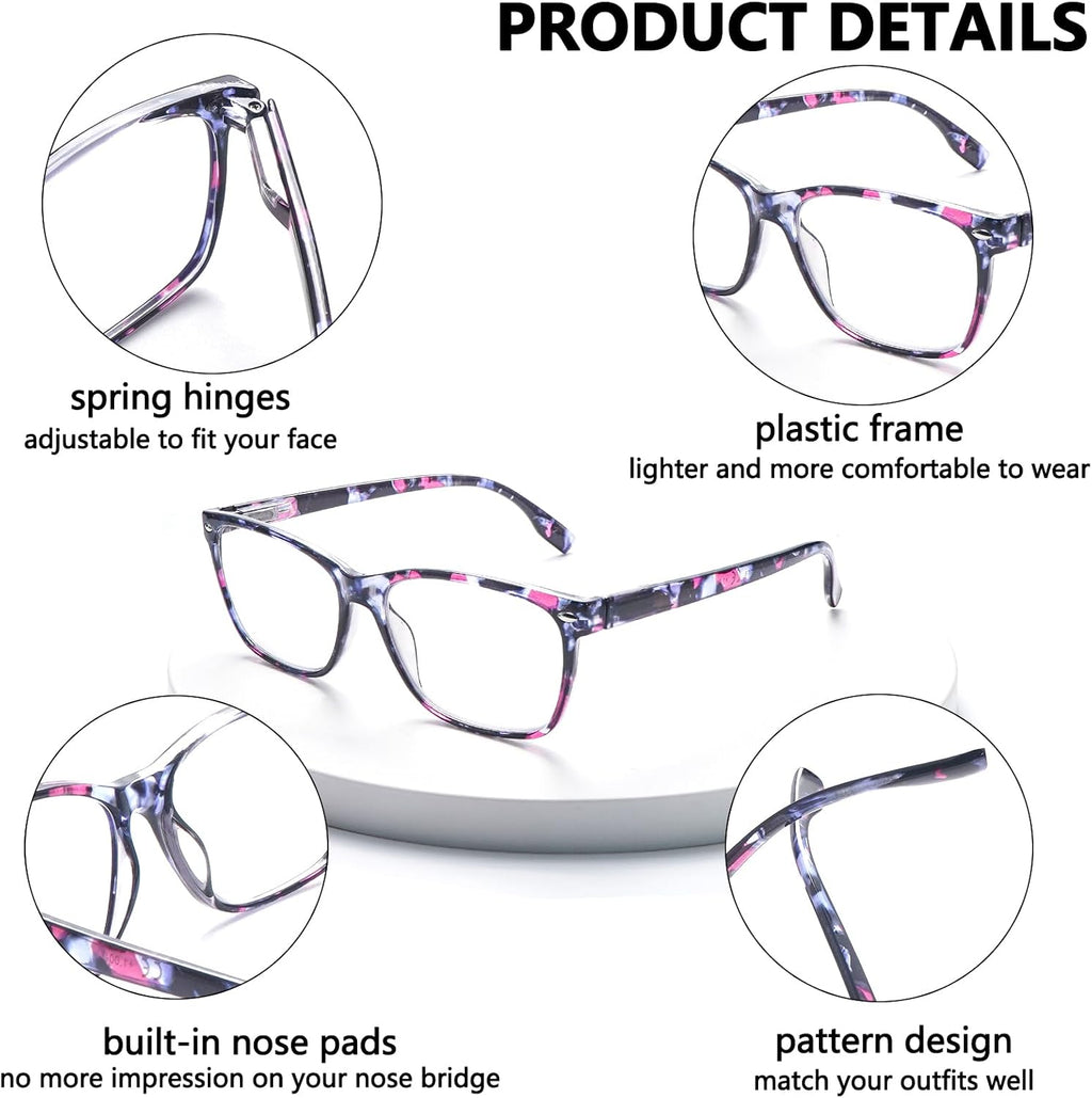 CLASAGA Progressive Multifocus Reading Glasses for Women  Pattern Print Blue Light Block Stylish Ladies Computer Readers