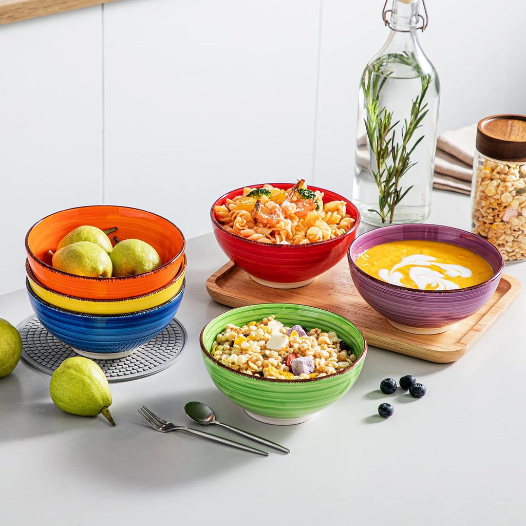 vancasso Bonita Cereal Bowls Set of 6-27 Oz Ceramic Soup Bowls  Microwave & Dishwasher Safe  6 Inch Colorful Serving Bowls for Kitchen