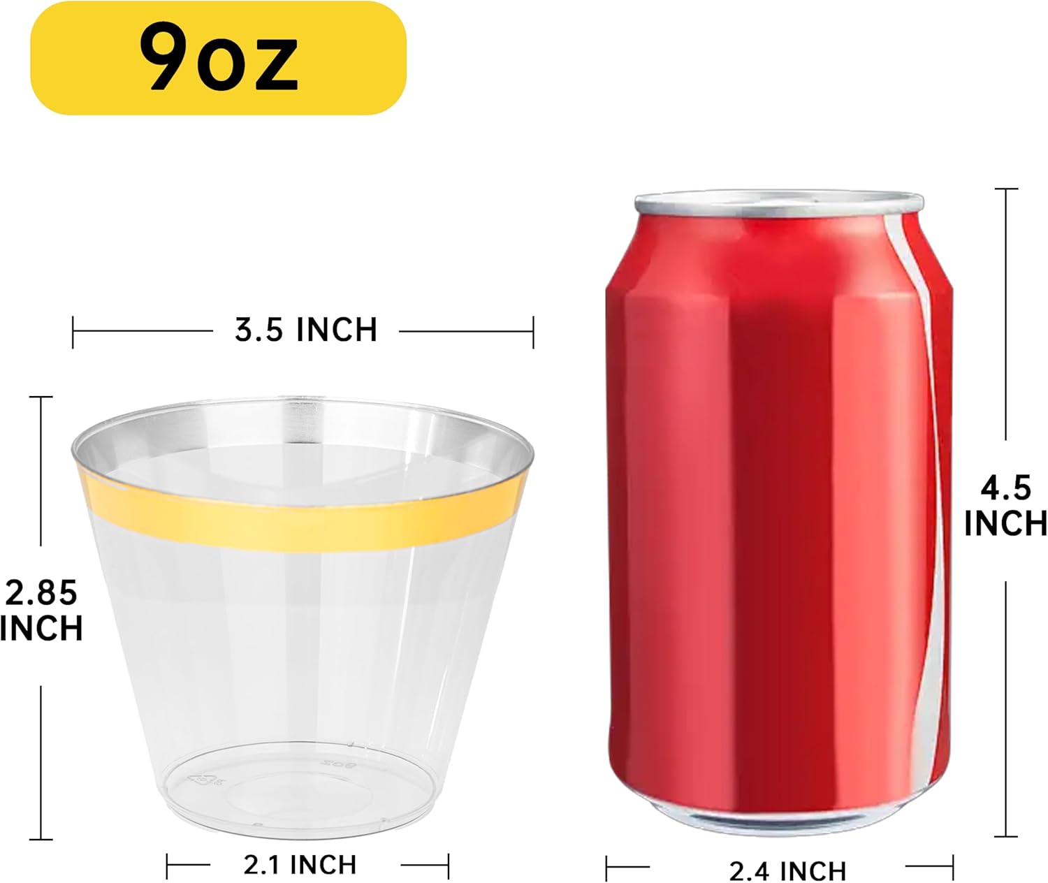 I00000 200 Pack Gold Plastic Cups  9 Oz Elegant Clear Plastic Cups Gold Rimmed Disposable Wine Glasses Fancy Disposable Party Cup Wedding Cup Drinking Tumblers Cocktail Glasses Perfect for Party