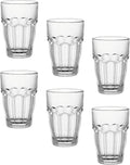 Bormioli Rocco Rock Bar Stackable Beverage  Set Of 6 Dishwasher Safe Drinking Glasses For Soda  Juice  Milk  Coke  Beer  Spirits – 12.5oz Durable Tempered Glass Water Tumblers For Daily Use