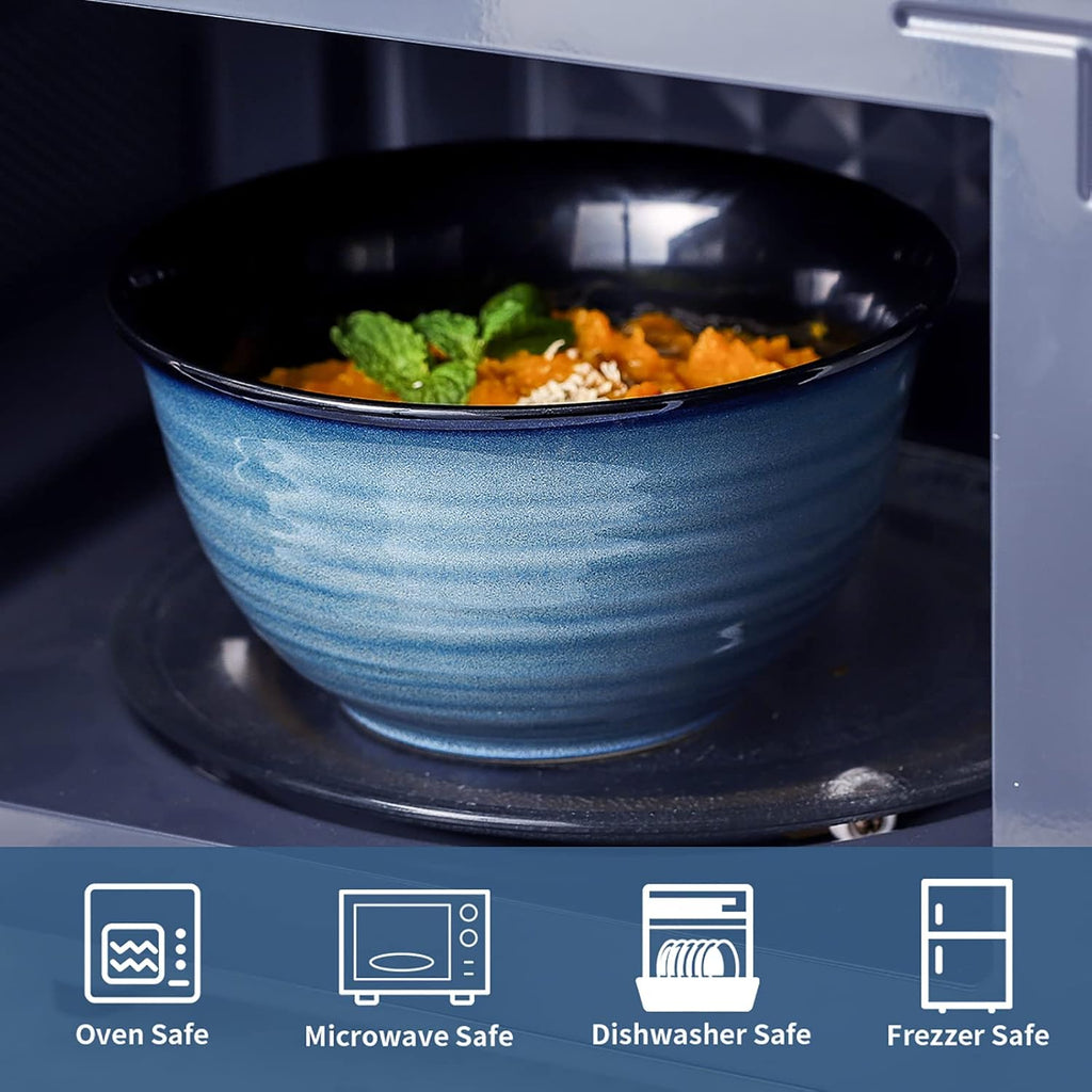 Hasense Ceramic Soup Bowls Set of 4  40 Ounce Large Cereal Bowls for Kitchen  7 Inch Serving Bowls for Salad Pasta Ramen Pho Popcorn  Dishwasher Microwave Safe  Navy Blue