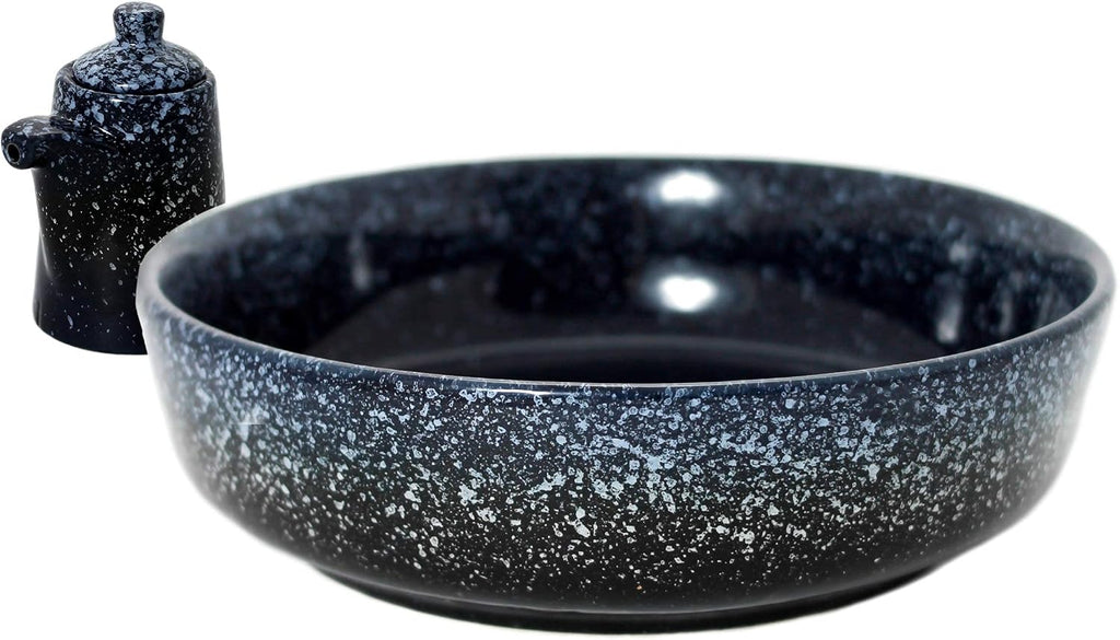 Extra Large Salad Serving Bowl  11 inch. Big Ceramic Navy Dark Blue Pasta bowl Plus Oil Bottle. 95 oz. Beautiful And Elegant Huge Design. Giant Mixing and Fruit Bowls