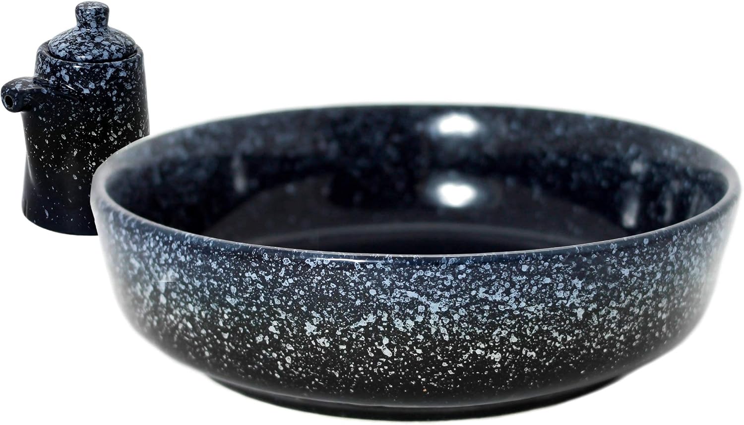 Extra Large Salad Serving Bowl  11 inch. Big Ceramic Navy Dark Blue Pasta bowl Plus Oil Bottle. 95 oz. Beautiful And Elegant Huge Design. Giant Mixing and Fruit Bowls