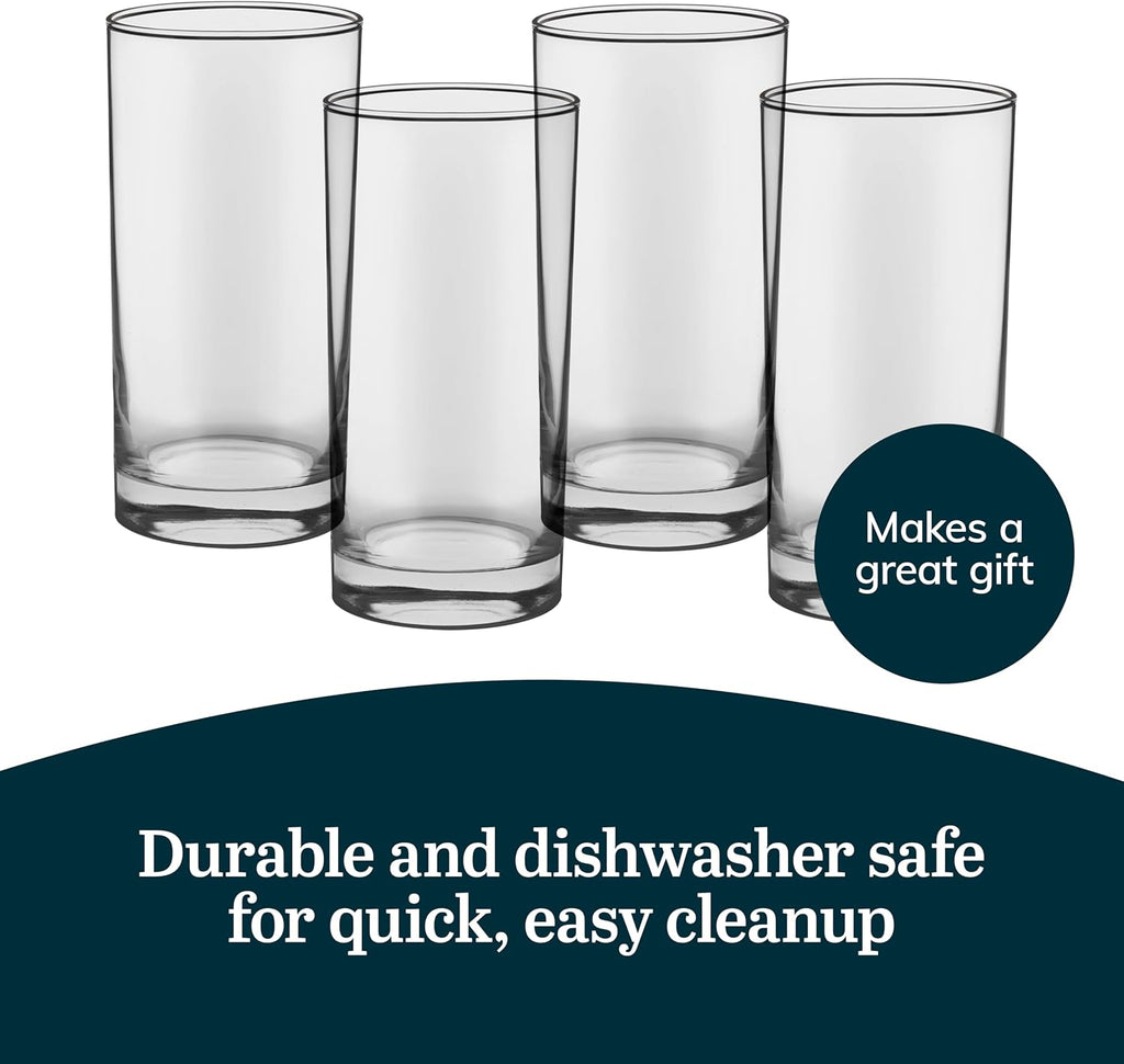 Libbey Heavy Base Drinking Glasses Set of 8  15.5 Oz Elegant  Weighted Clear Water Glasses  Dishwasher Safe Glass Cups Set for Parties  Birthdays