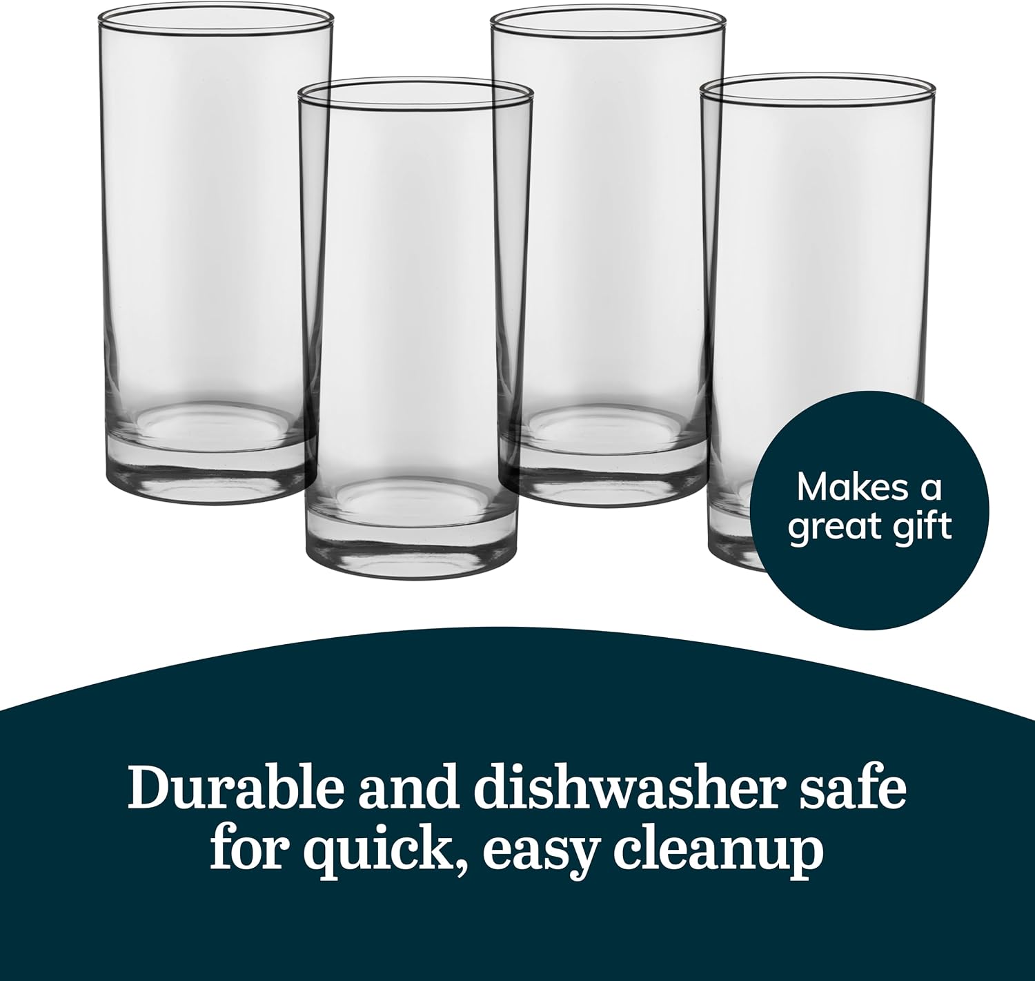 Libbey Heavy Base Drinking Glasses Set of 8  15.5 Oz Elegant  Weighted Clear Water Glasses  Dishwasher Safe Glass Cups Set for Parties  Birthdays