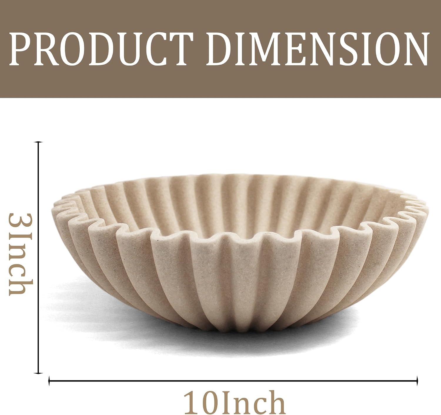Ruffle Decorative Bowl  Large Fruit Bowl for Kitchen Counter  Stylish Key Bowl for Entry Table  Handcrafted Home Decor Display bowl  Artificial Stone Beige