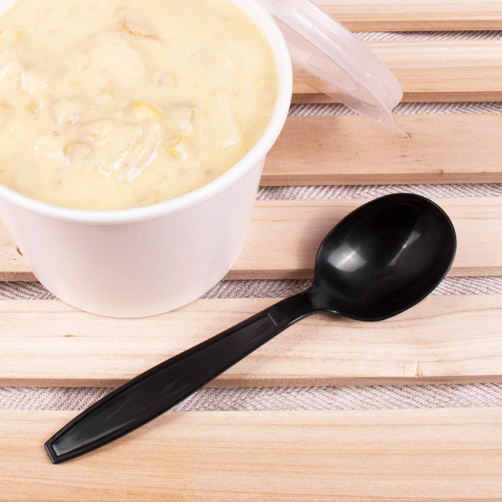 Karat [5.6" - 1000 pcs] Black Individually Wrapped Plastic Heavy-Weight Disposable Soup Spoon (U3532B)