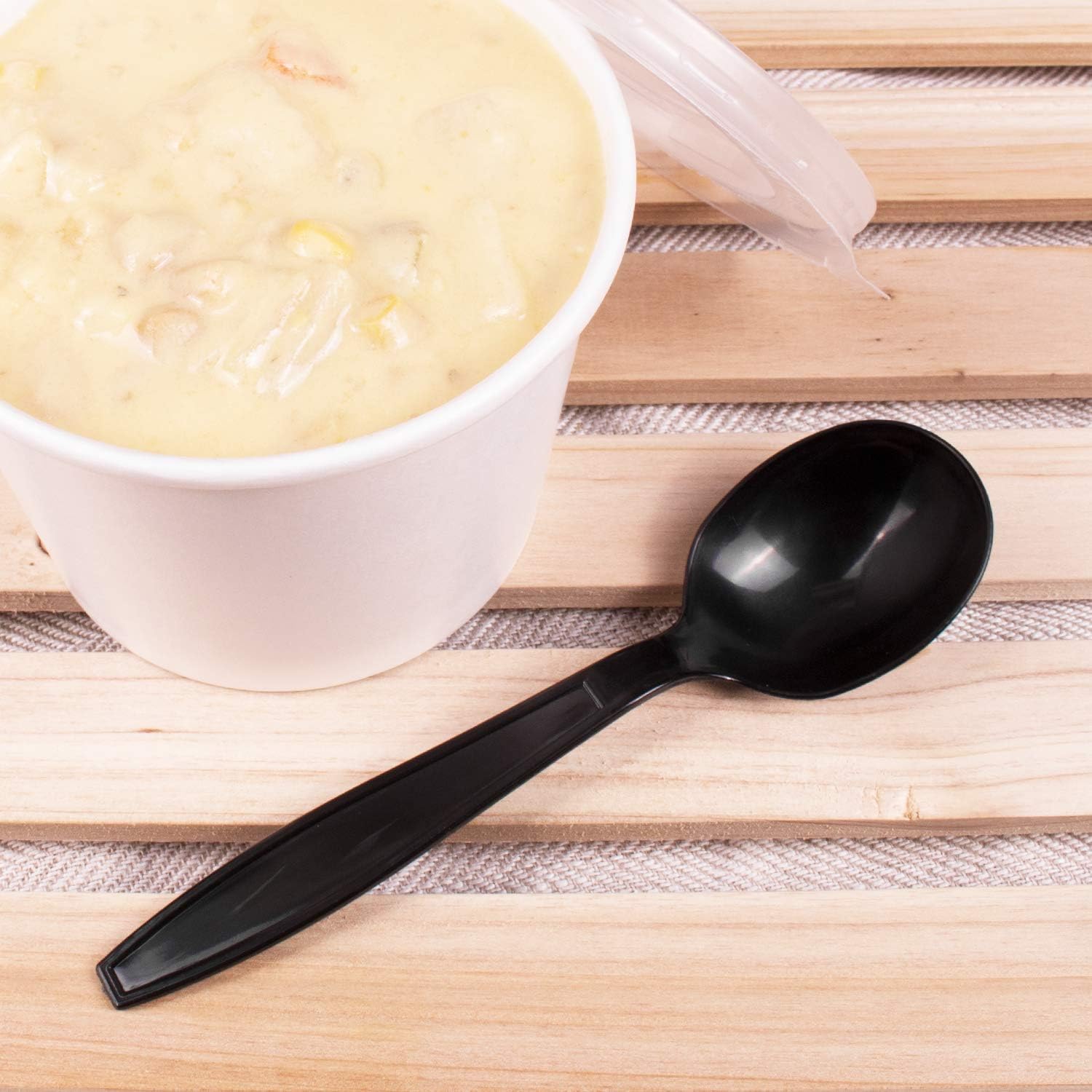 Karat [5.6" - 1000 pcs] Black Individually Wrapped Plastic Heavy-Weight Disposable Soup Spoon (U3532B)