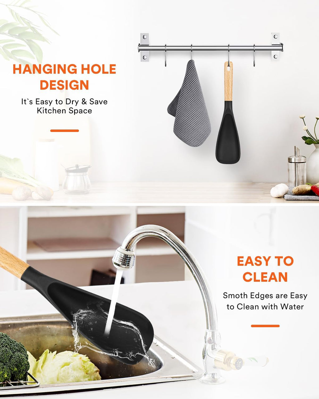 Cooking Spoon for Nonstick Cookwares  Great for Cooking and Serving Sturdy BPA-Free Matte Silicone  Wood Handle Spoon for Mixing  Scoop  and Scrape (BLACK  11.4 inch)