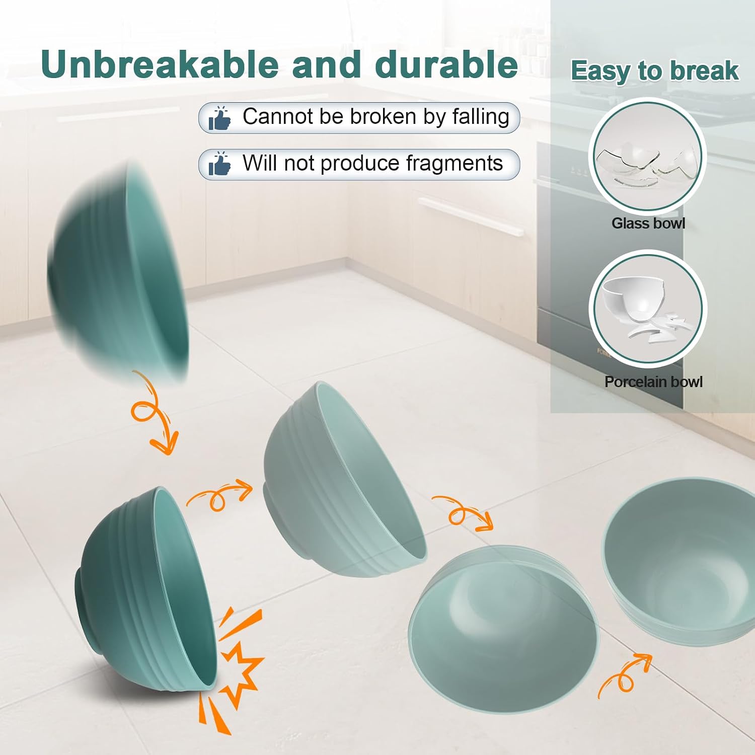 12 Pcs Unbreakable Cereal Bowls Set  26 Oz Wheat Straw Bowls Set  Microwave & Dishwasher Safe Rice Bowls for Kitchen  Reusable Plastic Bowls for Soup  Salad and Snack  BPA Free  Multicolor