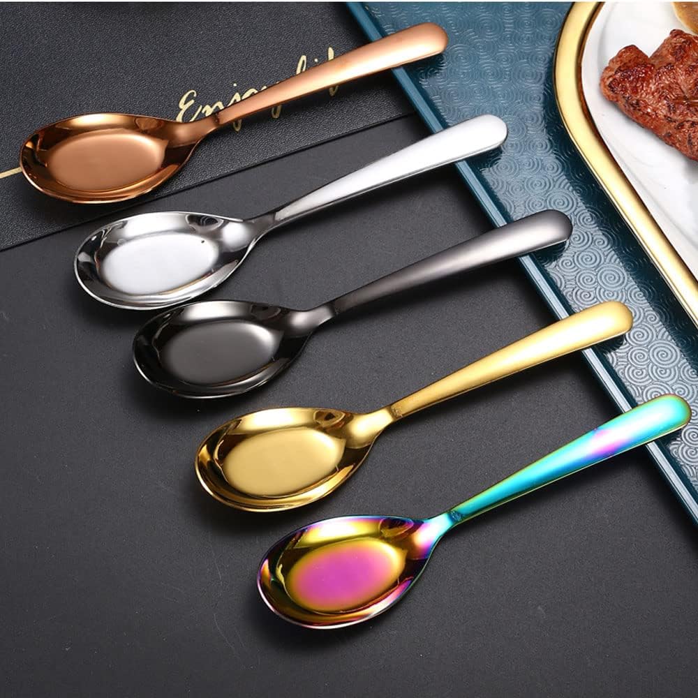 5 PCS Stainless Steel Mirror Finish Soup & Dessert Spoons for Soup  Rice  Tea  Milk  Coffee & Ice Cream（Golden）