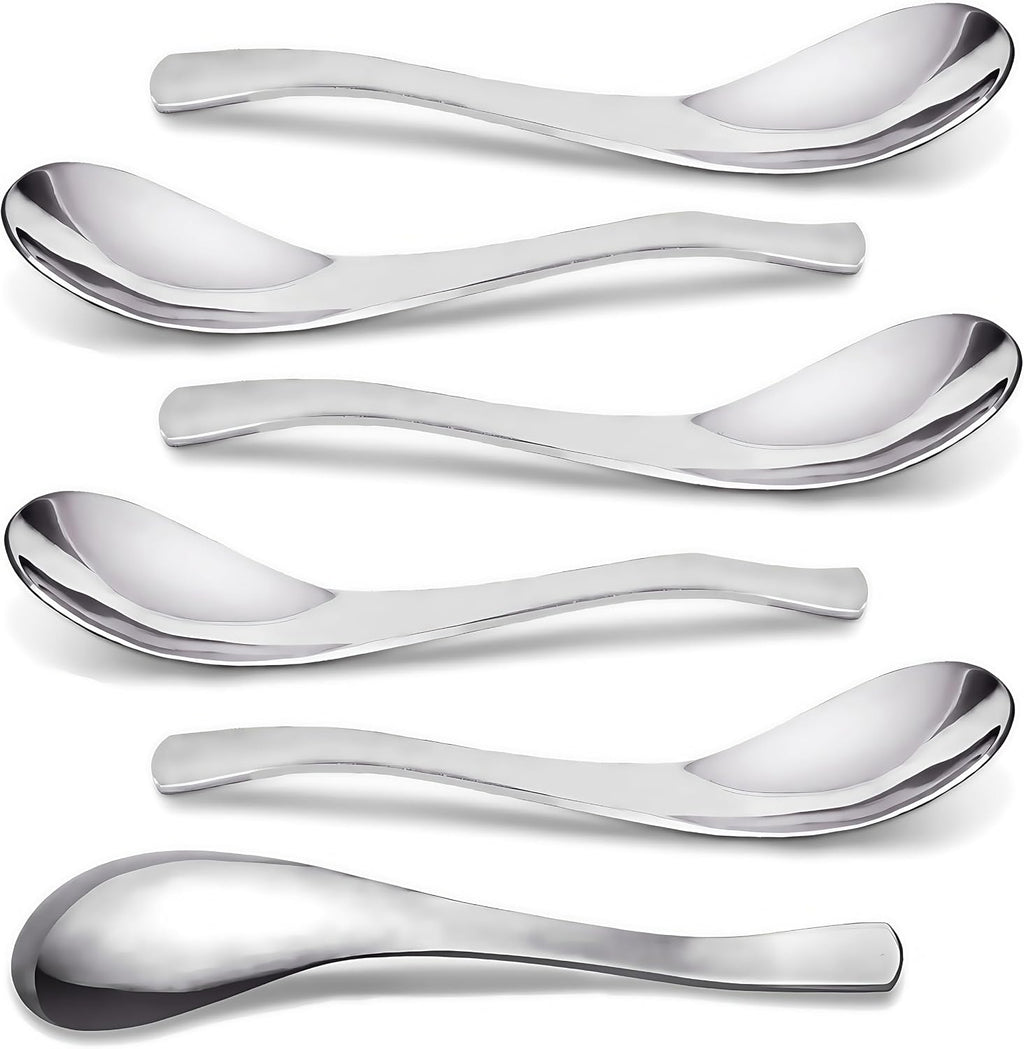 AOOSY Soup Spoons Stainless Steel Korean Spoons Asian Soup Spoon  6.3 Inches Heavy Duty Thick Short Handle Stainless Steel Ramen Spoon for Soup Cereals  Set of 6