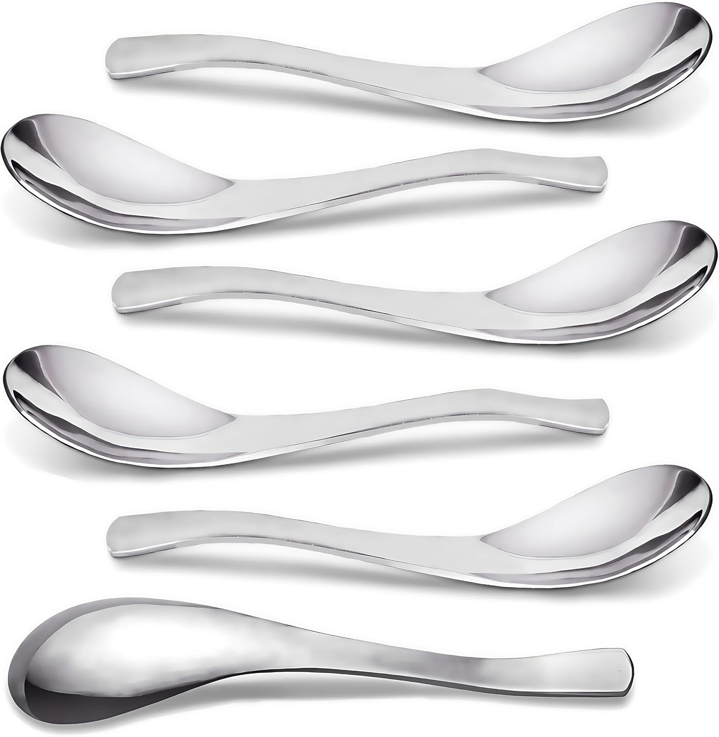 AOOSY Soup Spoons Stainless Steel Korean Spoons Asian Soup Spoon  6.3 Inches Heavy Duty Thick Short Handle Stainless Steel Ramen Spoon for Soup Cereals  Set of 6