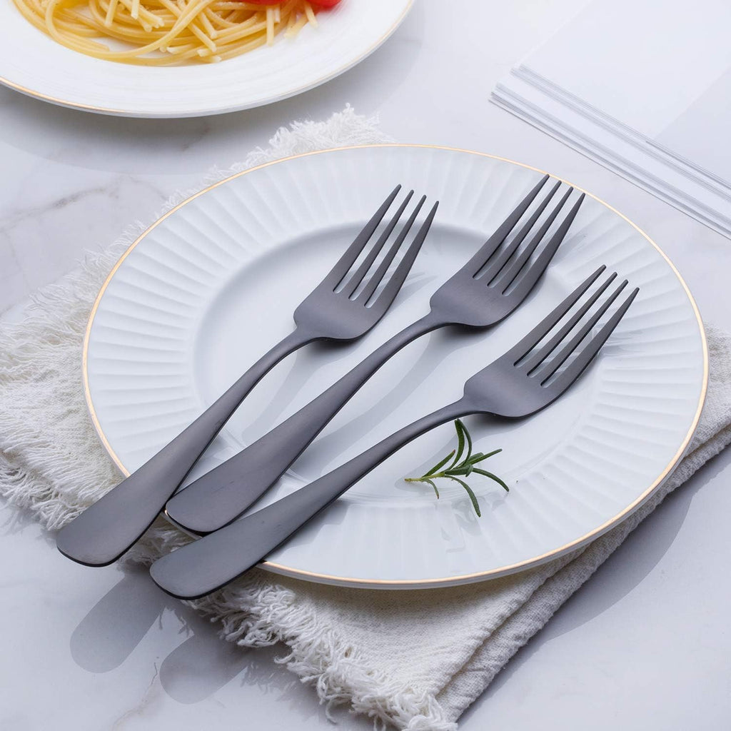 Matte Black Dinner Fork  GoGeiLi Stainless Steel Satin Finish 8.0-inch Silverware Flatware Fork Set  Service for 6  Dishwasher Safe