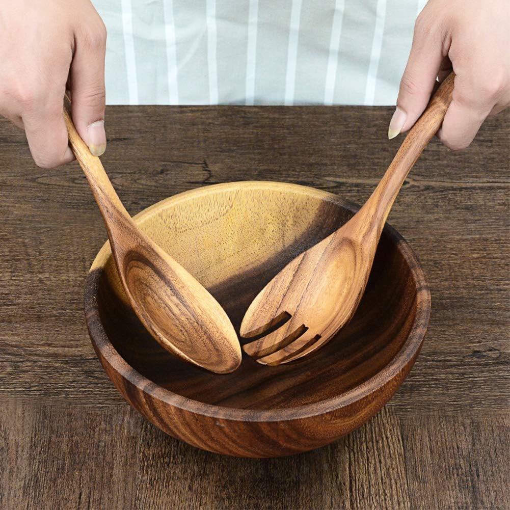 Wooden Salad Servers  10.2" Acacia Wood Salad Fork & Spoon for Serving  Olive Wood Salad Serving Utensils Set of 2  Teak Salad Tongs for Kitchen