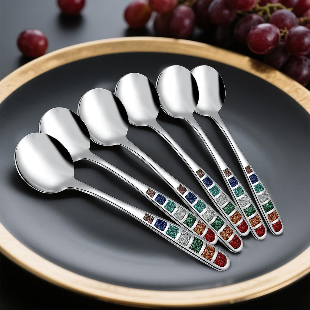 Premium 7.24" European Soup Spoons  Stainless Steel creative colorful enamel spoon drinking spoon  Dishwasher Safe Disinfection cabinet Set of 6