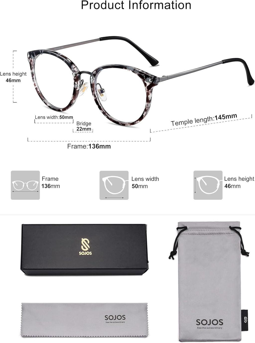 SOJOS Retro Round TR90 Blue Light Reading Glasses Womens Mens Readers Computer Glasses Eyewear Frame SJ9001