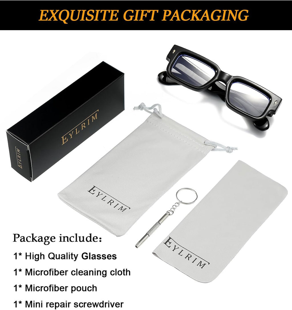 EYLRIM Square Thick Frame Glasses for Women Men Chunky Rectangle Blue Light Glasses Non Prescription Eyeglasses