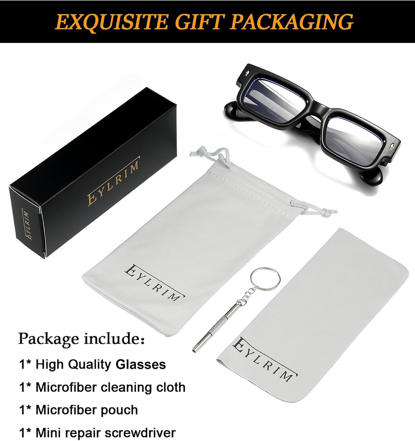 EYLRIM Square Thick Frame Glasses for Women Men Chunky Rectangle Blue Light Glasses Non Prescription Eyeglasses