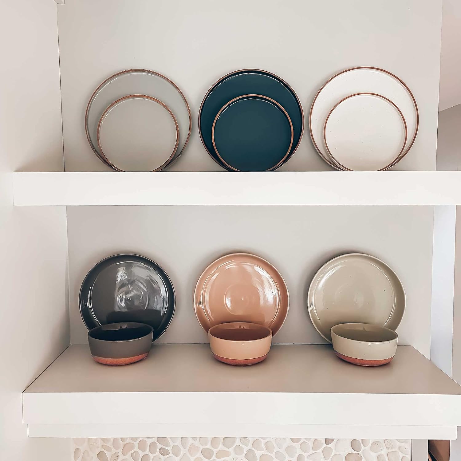 MORA Ceramic Flat Pasta Bowl Set of 4-35oz  Microwave Safe Plate with High Edge - Modern Porcelain Dinnerware for Kitchen and Eating  Large Wide Bowls/Plates for Serving Dinner  Salad  etc- Neutrals