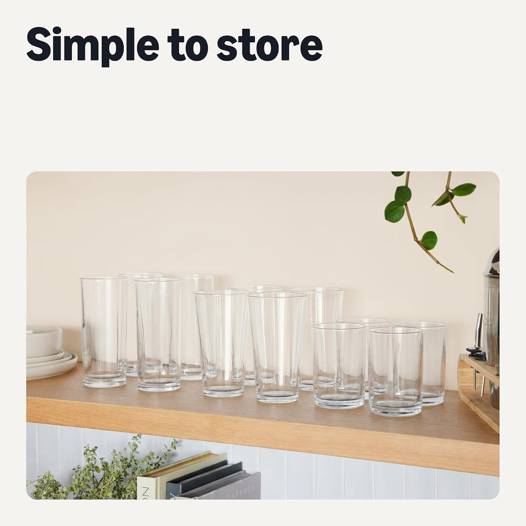 Amazon Basics Drinking Glasses  4-Piece Set  15 oz.  Dishwasher-Safe