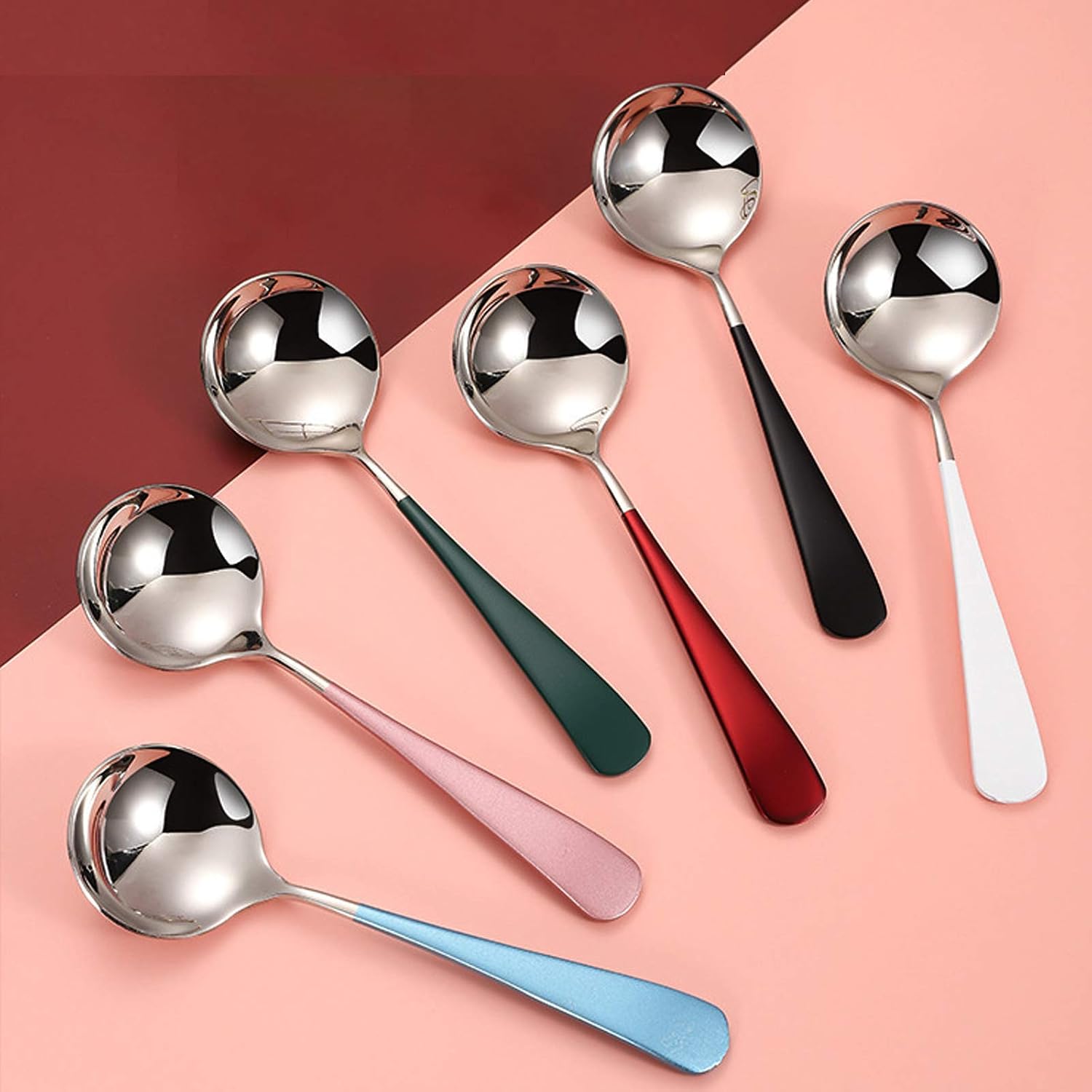 Soup Spoons Stainless Steel  18/10 Round Head Soup Spoons  Modern Thick Short handle 304 Stainless Steel Korean Spoon  Dinner Metal Spoons for Soup  Grain Dessert Milk Tea Coffee  6.3 Inch  Set of 5