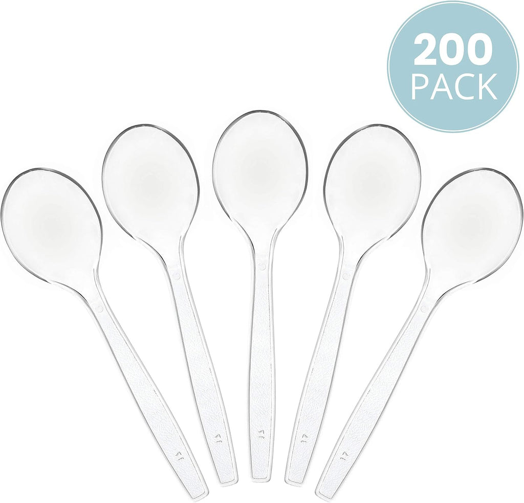 Plasticpro Disposable Clear Plastic Soup Spoons Heavyweight Utensils Pack of 200 Count