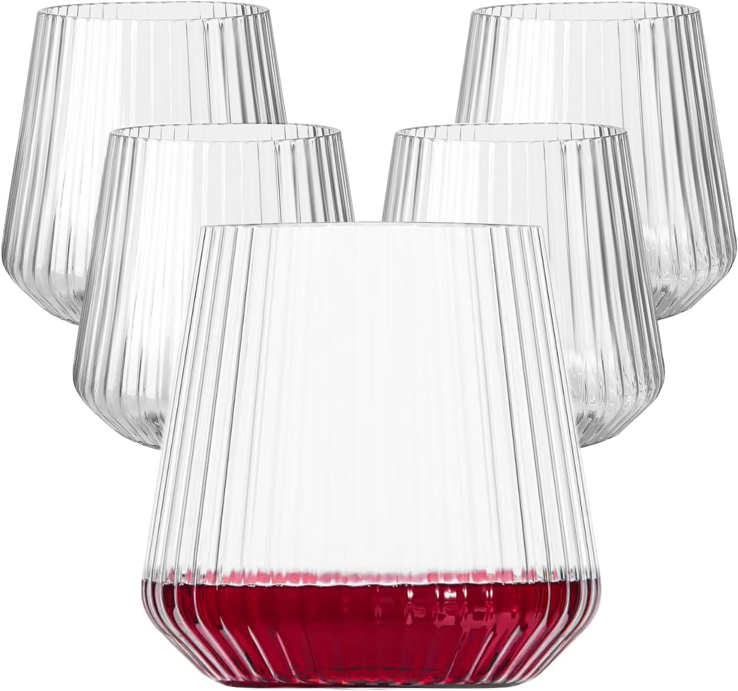 40 Pack Plastic Ribbed Wine Glasses  14Oz Origami Disposable Wine Glasses Unbreakable Clear Plastic Cocktail Glasses Recyclable Shatterproof Reusable Wine Cups (14oz 40pack)