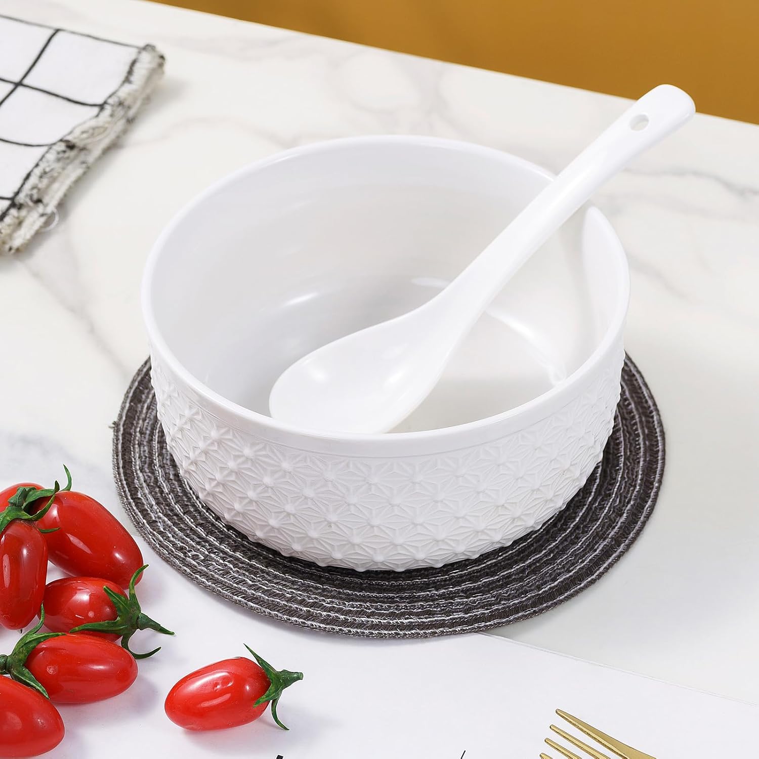 6.5inch Ceramic Soup Spoons Set of 4 - Long Handle  Easy to Hold  Perfect for Ramen  Pho  Dumplings  Miso & Wonton  Dishwasher Safe  Ideal for Asian Soups"