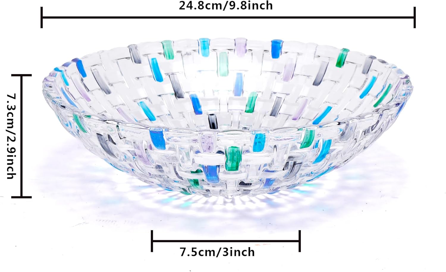 MAGCOLOR Hand Painted Blue Woven Glass Crystal Salad & Fruit Bowl Decoration Centerpiece For Home Office Wedding Decor  Fruit  Snack  Dessert  Server (Blue)