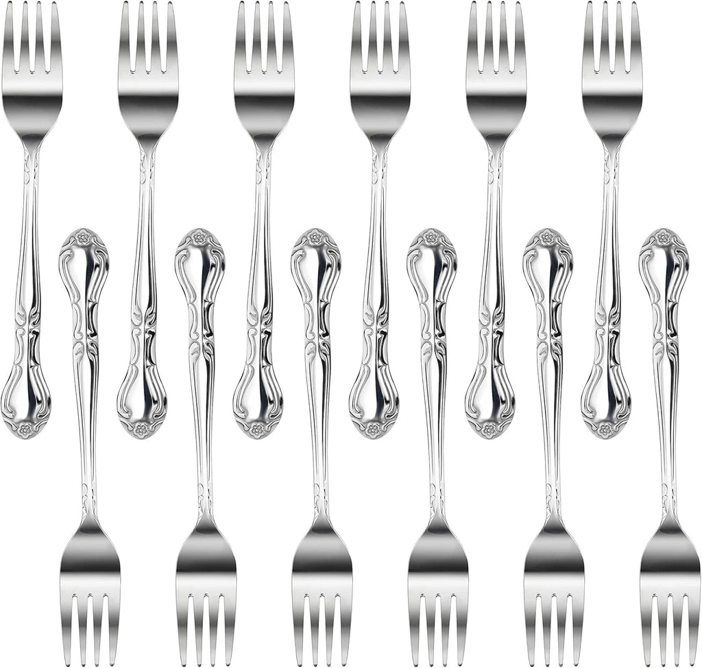 New Star Foodservice 58666 Rose Pattern  18/0 Stainless Steel  Salad Fork  6.2-Inch  Set of 12