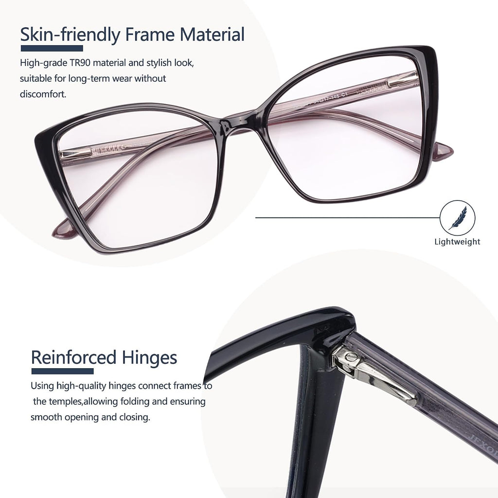 Blue Light Blocking Glasses for Women  Oversized Trendy Cat Eye Computer Gaming Glasses Anti Glare & UV Glare RF6204 (Black Cateye Frame)