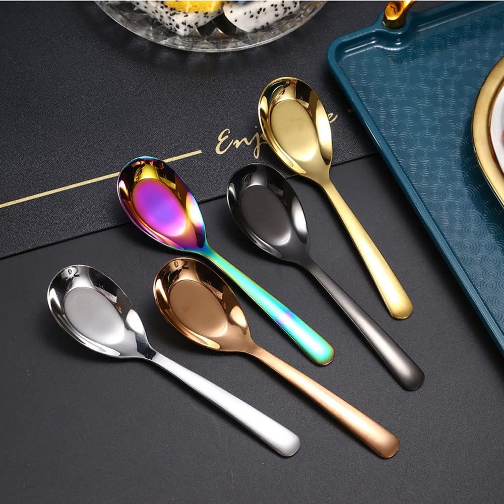 5 PCS Stainless Steel Mirror Finish Soup & Dessert Spoons for Soup  Rice  Tea  Milk  Coffee & Ice Cream（Golden）