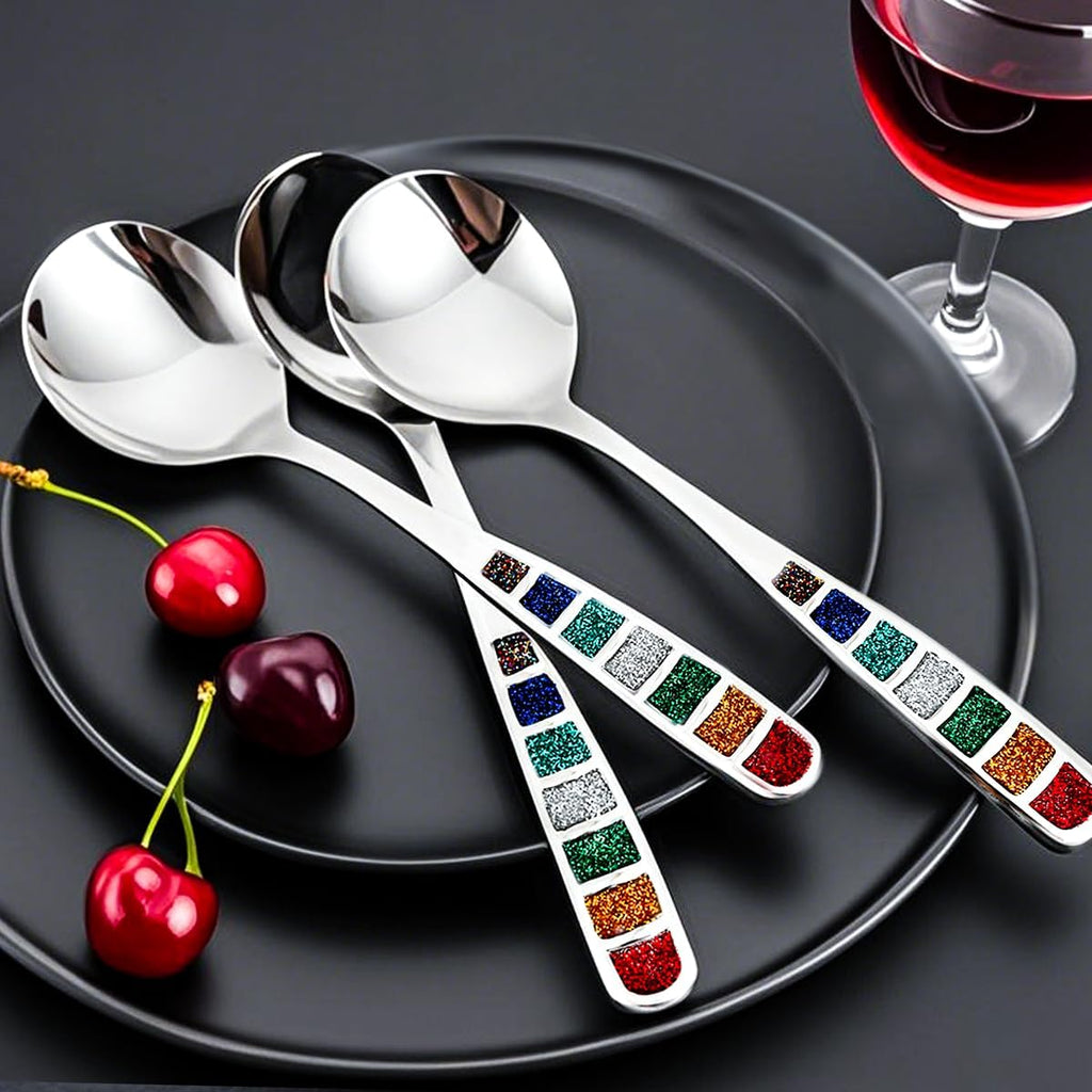 Premium 7.24" European Soup Spoons  Stainless Steel creative colorful enamel spoon drinking spoon  Dishwasher Safe Disinfection cabinet Set of 6