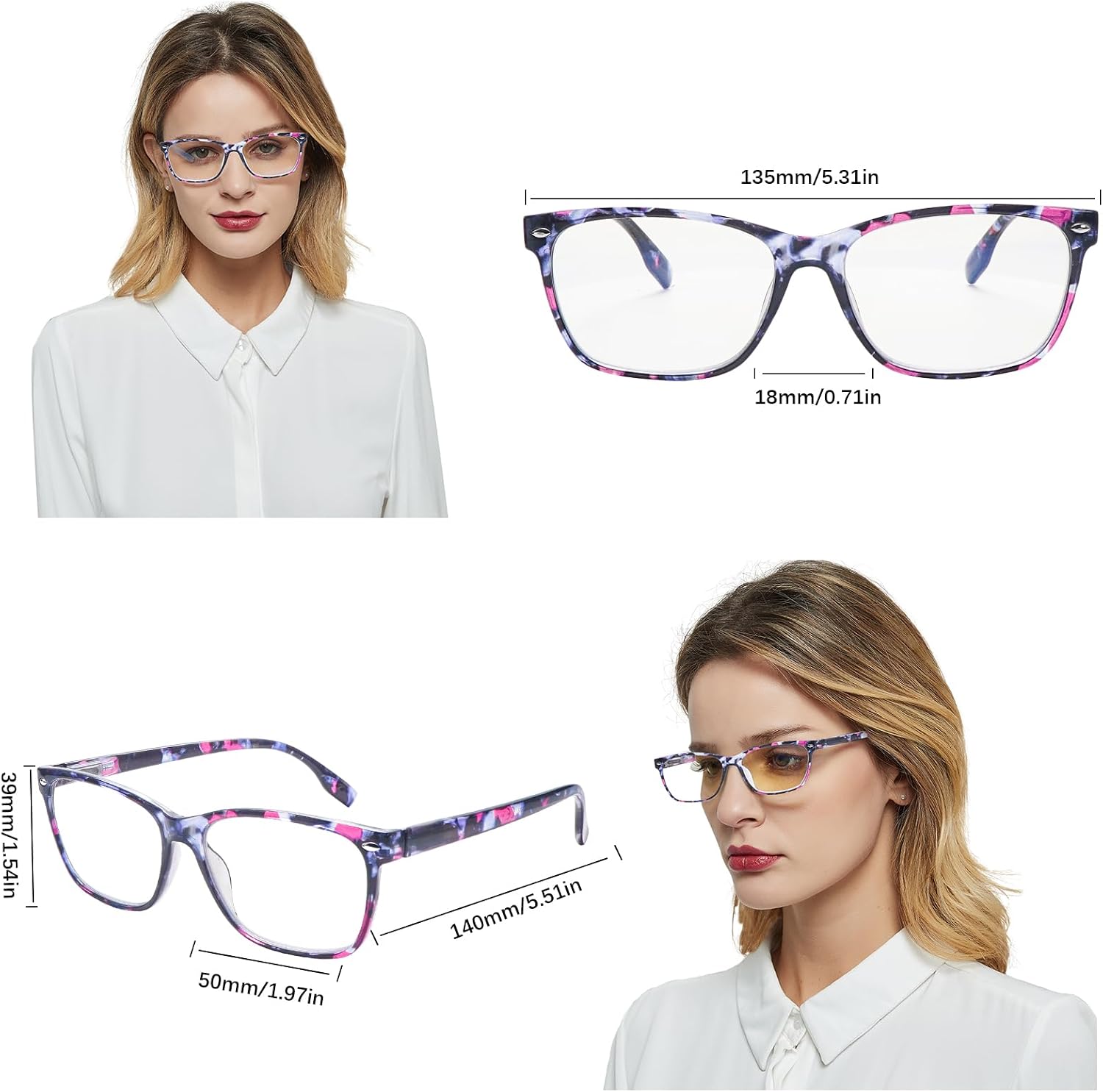 CLASAGA Progressive Multifocus Reading Glasses for Women  Pattern Print Blue Light Block Stylish Ladies Computer Readers