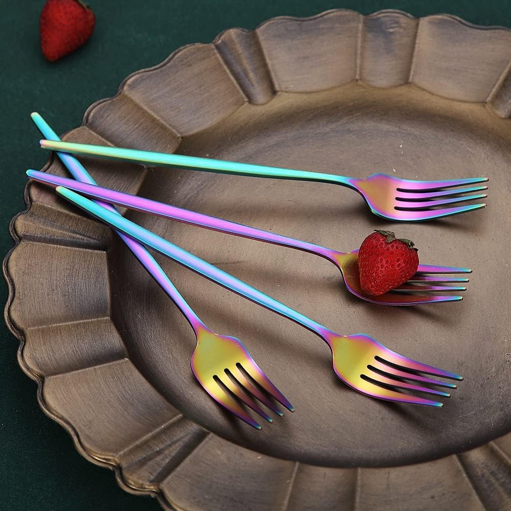 Matt Rainbow 6 Piece Stainless Steel 8.4'' Dinner Forks - Silverware Set  Dessert  Table  Salad Forks - Dishwasher Safe
